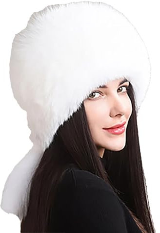 Damen-Fellmütze, flauschig, warm, Kunstfell, weiß, Einheitsgröße