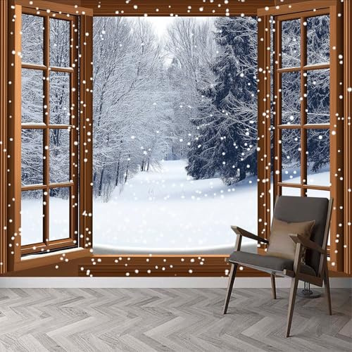 Paisaje De Invierno 3D Fotomurales 300x210cm, Paisaje Copo De Nieve Bosque De Invierno Mural Vintage, Decoración Papel Pintado de Pared para Cuarto Pared Baño Dormitorio