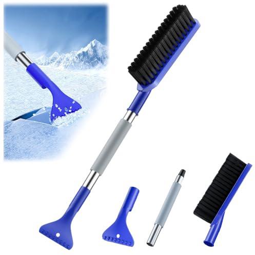 HEOUCH Eiskratzer Auto mit Besen, Schneebesen Auto, 3 in 1 Snow Brush, Bnehmbarer Teleskop Enteiser, mit Rutschfester Griff, Multifunktionale Scheibenkratzer Auto, Länger und Praktischer