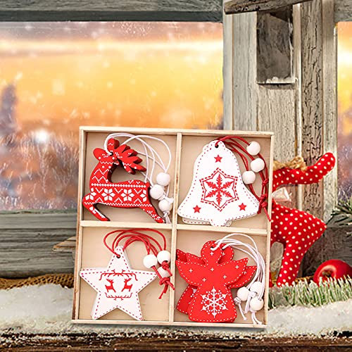 Es gibt 12 Stück Holz-Hütten-Weihnachtsbaumschmuck, Holz-Weihnachtsglocken-Anhänger, Weihnachtsbaum-Anhänger und Weihnachtsfeier-Ornamente