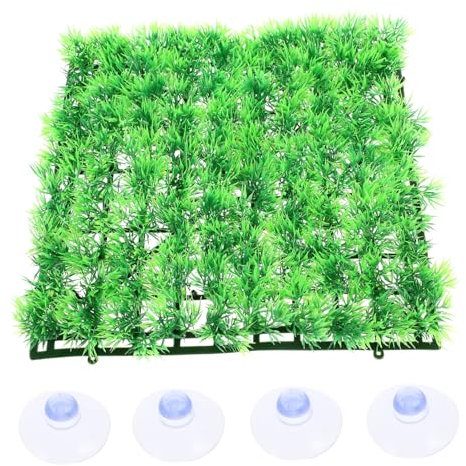 BESPORTBLE Artificial Grass Aquarium Pad with Suction Cups, Simulation Fake Grass Mat 25x25cm, Washable Plastic Rug for Fish Tank Decoration and Aquatic Pets