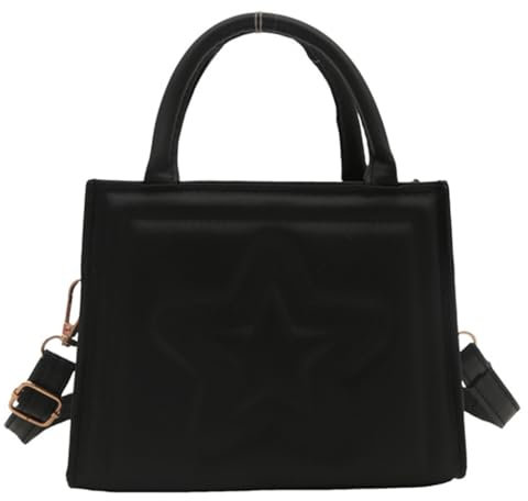 Ruarby Damen Schultertasche mit Sternprägung, Tragegriff oben, große Kapazität, Umhängetasche, kleine quadratische Tasche, PU-Leder, Handtasche, Schwarz