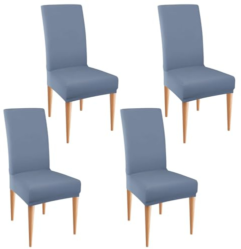 Beaface 4 PCS Dining Chair Covers for Dining Room, Removable High Back Chair Slipcovers Washable Stretch Dining Chair Protective Cover for Home Hotel Dining Room (Grey Blue)