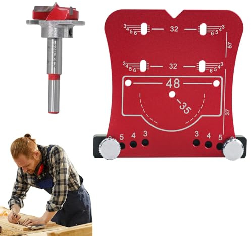 Metal Shelf Pin Drilling Jig,35mm Kitchen Cabinets Doors Hinges Mounting Tool with Drill Bit - Aluminum Alloy Hole Opener for Home