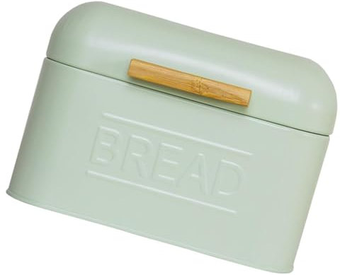 Colcolo Bread Food Storage Box, Vintage Metal Bread Bin with Lid, Power Coated Iron with Painted Text, Kitchen Storage Retro Multipurpose Organization Bread Bin for Kitchen, light Green (20x20x14cm)