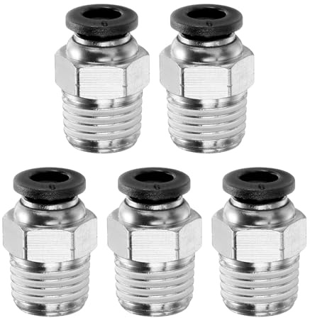 QUARKZMAN 5Pz Connettore Rapido Dritto Maschio a Filettatura 6mm Tube OD x 1/4 NPT Filettatura Maschio Raccordo Rapido Raccordi Aria Compressa per lista Aria Industriale PC6-N02, Nero