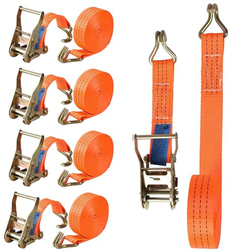 Baketron 4 Stück 2000kg Ratschengurte 6m 38mm - TÜV/GS & DIN Geprüft - Spanngurte mit Ratsche und Haken - Zurrgurte mit J Haken - Frachtgurte - Stabile & Wetterfeste Zurrgurte mit Ratsche