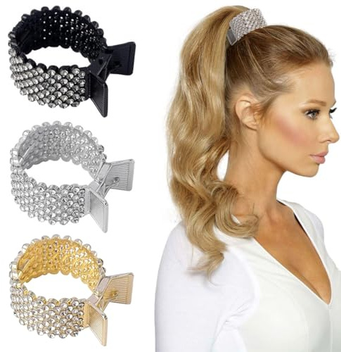 YOYEAH Strass Haarspangen Damen, 3 Stück Haarklammer Metall, Haarspangen Halter für Hoher Pferdeschwanz Rutschfest & Modische Haarspangen Haaraccessoires Damen Haar Klammer.