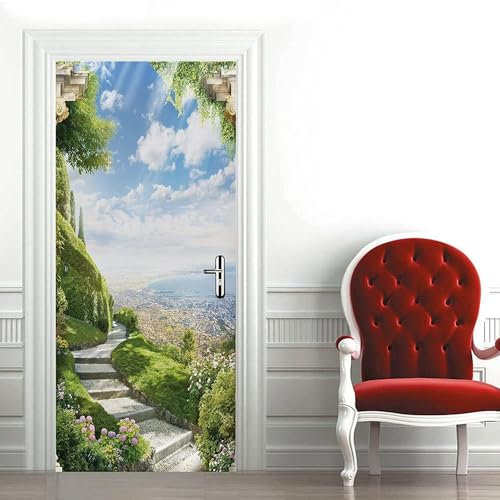 3D Türtapete Selbstklebend Treppenstufenlandschaft 85 X 215 Cm Diy Wandbild Pvc Wasserdicht Pvc Türtattoos Türposter Türaufkleber Fototapete Türfolie Für Tür,Wohnzimmer,Schlafzimmer - Türk-490439574