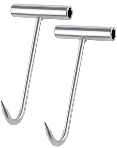 GOLD DEER 2PCS T-Handle Meat Boning Hook Stainless Steel T Hooks T-Shaped Butcher's Hook for Easy Processing for Kitchen Butcher Shop Restaurant BBQ Tool