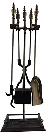 Ensemble d'outils de cheminée 5 pièces en fer forgé pour salon, cheminée, salon, décoration de cheminée, support de tisonnier en fer forgé (noir)