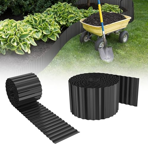 Suusolny Metall Verzinkt Wellenform Rasenkante Flexible Beetumrandung Dekoration beetbegrenzung Garden Border Garten randsteine,10m Länge 15cm Höhe-Schwarz