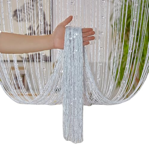 Ailan Kristallperlenvorhang mit Perlen 100 x 200 cm, Türtrenner ideal für Wohnzimmer Wanddekoration Türtrenner und Schrankvorhänge (Weiß)