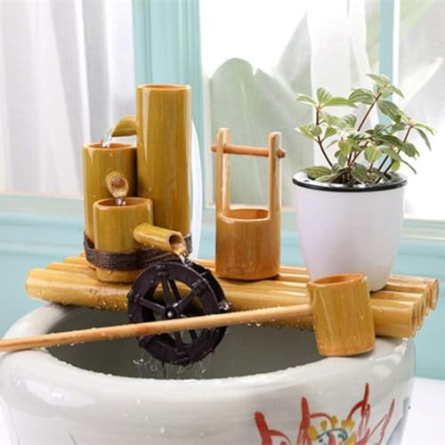 Bamboo Water Fountain, Garden Zen Fountain, Feng Shui Water Feature, Rotating Windmill Ornament, Fish Tank Circulating Water Decor, for Pond Patio Balcony Yard