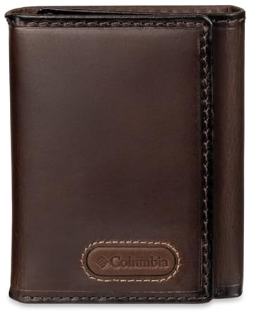 Dockers Men's Extra Capacity Leather Trifold Wallet with Logo Ornament, Brown, No Size