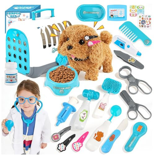 TAVADA Chien Jouet Enfant,Jouets Peluche électriques,Chien Jouet Enfant Qui Marche et Aboie avec Mallette de Transport Manteau,Animaux Électronique Interactif Jouet pour 3 4 5 6 7 Ans Fille Garçon