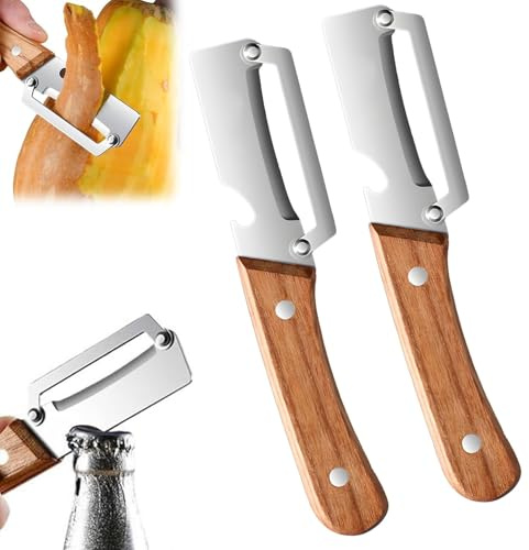 2 pezzi pelapatate multifunzionali for cucina, 2 in 1 pelapatate for frutta e verdura e apribottiglie con lame in acciaio inossidabile ultra affilate e manici ergonomici antiscivolo