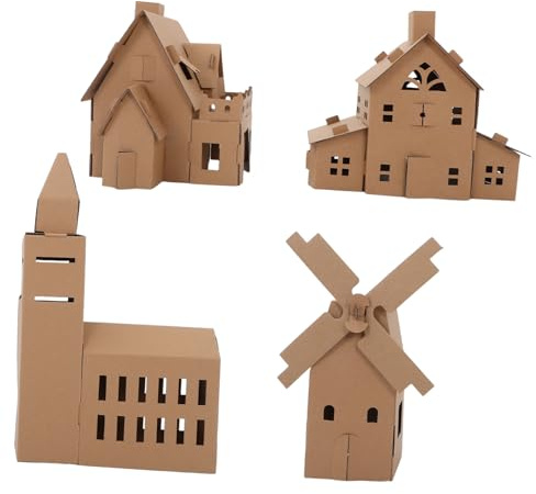 ERINGOGO Kit de Construction Design Vierge en Papier Khaki Maison en Carton 4 Pièces Exploration Créative et Portable pour Garçon et Filles pour Activités Maternelles