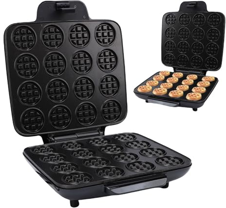 Sxhlseller Mini Gaufrier Antiadhésif 16 Pièces, Fer à Gaufres à Chauffage Rapide, Appareil de Petit-déjeuner Facile pour la Maison, la Famille, les Collations ou les Desserts (Prise UE 220V)