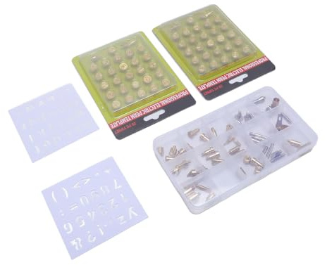 Riuulity Komplettes Brennspitzen-Set, 110-teilig, Messing-Alphabet-Zahlen-Schablonen, Prägeschnitz-Bastelwerkzeug, für Erwachsene Anfänger, Ideal Zum Brennen oder Leder