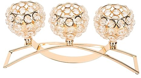 Kristall-Kerzenhalter, goldfarben, europäischer Stil, 3 Köpfe, Winddicht, stabile Basis, eleganter Kandelaber für Hochzeit, Party, Esszimmer, Wohnzimmer, Kristalleisen, 28,2 Unzen