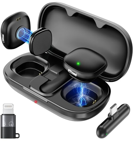 JTTSO Microphone sans fil professionnel pour iPhone, microphone cravate sans fil, réduction du bruit AI à 3 niveaux, portée de 106,7 m, son Hi-Fi, pour iPhone/iPad/Android/appareil photo, micro pour