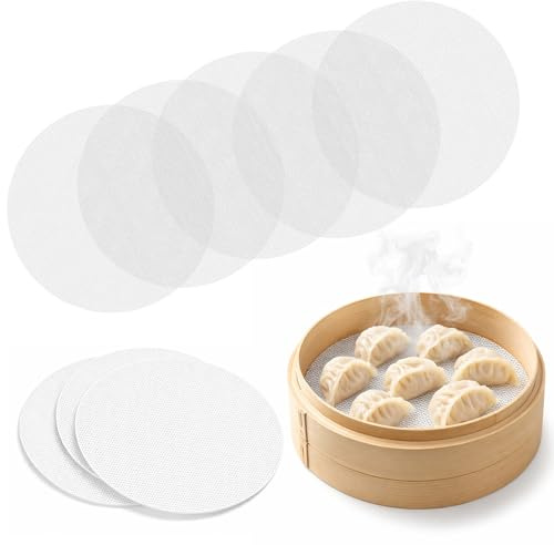 CAIYUANGUANGJIN 20 Pack Silicone Steamer Mats, 20cm/8inch Reusable Non-Stick Steaming Liners, Round Mesh Dim Sum Bamboo Steamer Pads for Dumplings & Buns Home Kitchen Cooking