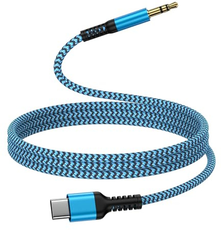 Aux Cable for iPhone in Car,Aux to USB C Cable for iPhone 17/16/15 Series | USB Type C to 3.5mm Audio Jack for Car Stereo/Headphones/Speaker,Blue