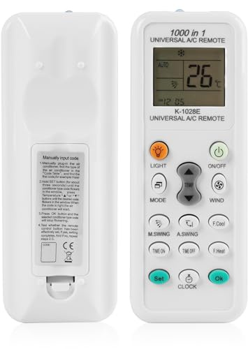 Mando a distancia universal para sistemas de aire acondicionado con 1000 códigos, compatible con todos los acondicionadores de aire, pantalla LCD de 1,8 pulgadas, función de luz para un fácil manejo