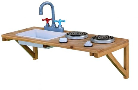 Big Game Hunters Wooden Mud Kitchen Add-On for Outdoor Playhouses – Sink & Stovetop Accessory with Clicking Knobs – Interactive Play Set for Cafe & Shop Style Playhouses (Countertop Only)