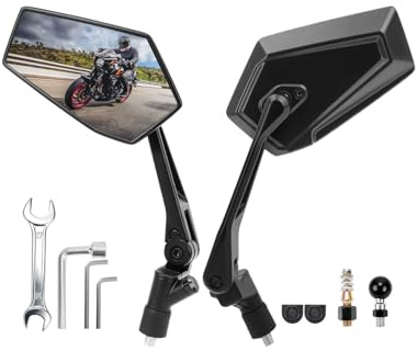 SUPAREE Espejo retrovisor plegable para motocicleta, apto para uso todoterreno, homologado para uso en carretera, con rotación de 360° y soporte de bola integrado de 1 pulgada para scooters y quads.