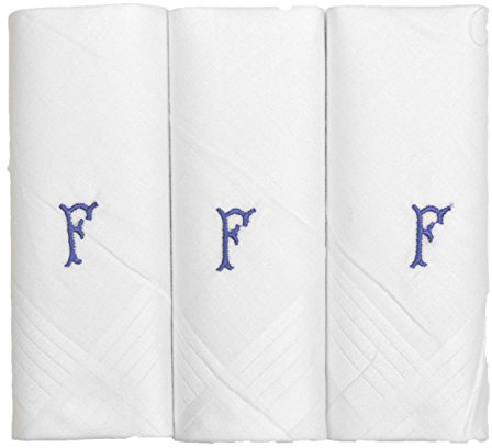 Herren/Männer 3er Pack Taschentücher, schlicht weiß mit Namensinitiale aus 1 Buchstaben, F