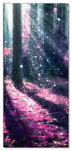 Wallario Selbstklebende Türtapete Fantasie im Wald - Pinke Blumen in der Sonne - Türposter 93 x 205 cm Abwischbar, rückstandsfrei zu entfernen