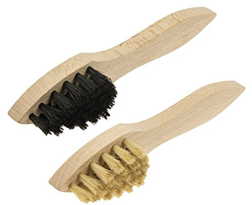 Cremebürste Tiegelbürste Schuhbürsten- 2 Stück Auftragebürste mit Spitze - Feste Naturborsten - Kräftige Schuhbürste für Schuhcreme und Schuhwachs - Made in Germany