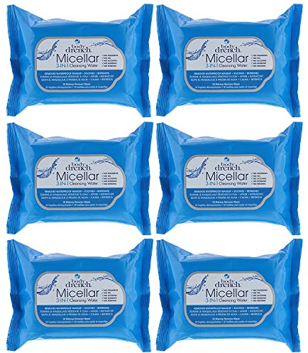 Body Drench 3-in-1 Micellar Water Makeup Remover Wipes – Removes Waterproof Makeup, Facial Cleanser, 30 Ct. (6 Pack)