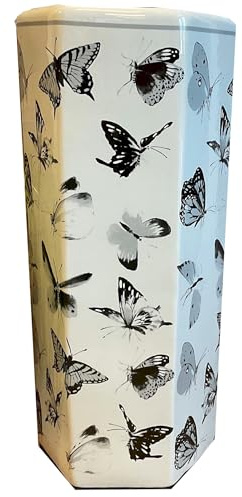Acacia Home Hexagonal Butterflies Ceramic Umbrella Stand/Walking Stick Stand