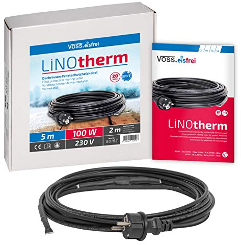 VOSS.eisfrei Heizkabel Linotherm 5 Meter lang, besonders hohe Heizleistung, Frostschutz für Dachrinnen und Wasserleitungen Rohrbegleitheizung Frostschutzkabel Heizleitung Dachrinnenheizung