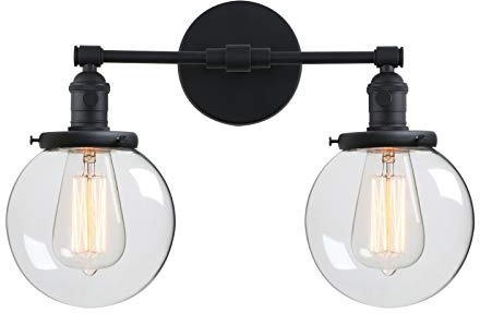 Phansthy Vintage Wandleuchte industrie Wandlampe 2 Flaming Klarglas Wandbeleuchtung,Loft-Wandlampe Küchenwandleuchte Retro Design Spiegelleuchte Schlafzimmerleuchte Küchenwandleuchte (Schwarz Farbe)