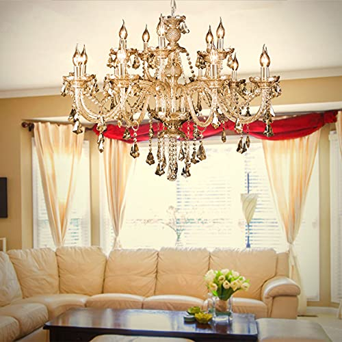 TRY-YEAN Moderno lampadario in vetro a sospensione 15 luci lampade a soffitto lacrime K9 cristallo lampada lampadario cognac E14 per soggiorno corridoio ingresso
