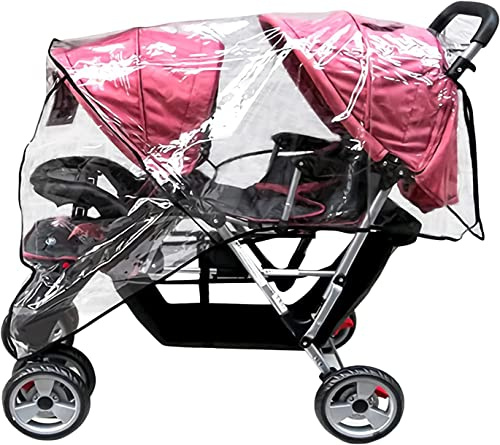 Habillage de Pluie pour Poussette Double Universelle Housse de Pluie Transparent Couverture Anti-Pluie/Protection Pluie et Vent Habillage Imperméable pour Pousette Landau Bébé
