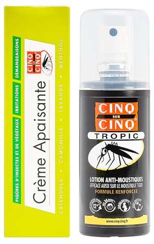 CINQ SUR CINQ Kit Promo Duo Spray Tropic Anti-Moustiques 75 ml + Crème Apaisante Piqûres 40 g – Protection Jusqu’à 14h
