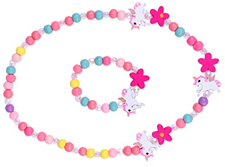SOIMISS Kinder Einhorn Perlen Halskette Armband Holzschmuck Schmuck für mädchen Einhorn Freundschaftsarmband Halskette Geburtstag Party Mitgebsel