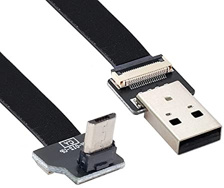 NFHK Up Angled USB 2.0 Type-A Male to Micro USB 5Pin Male Data Flat Slim FPC Cable for FPV & Disk & Phone 20CM