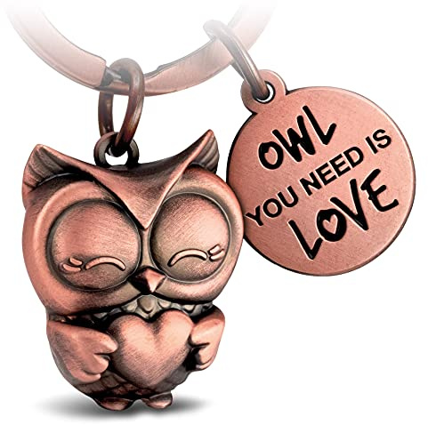 FABACH Eule Schlüsselanhänger Owly mit Herz und Gravur - Süßer Schlüsselanhänger Eule - Freundschaft und Liebe Glücksbringer aus Metall für Frauen - Owl you need is Love