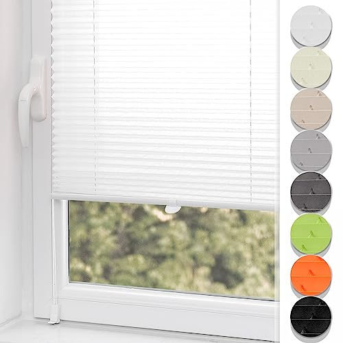 Buseu Plisseerollo 100x150cm(BXH) Weiß Faltrollo Lichtdurchlässig Plisseehalter ohne Bohren für Fenster & Tür