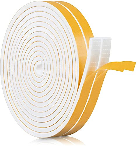 Nastro sigillante per porte, autoadesivo, in schiuma per porte, finestre, guarnizione in gomma per sigillo di collisione, isolamento acustico, lunghezza totale (12 x 6 mm x 8 m, bianco)