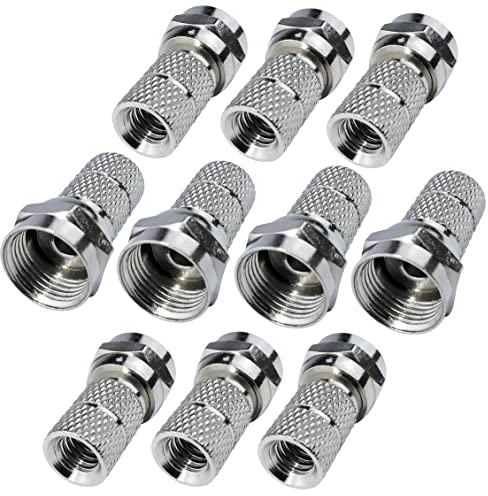 Aerzetix - C53752 - Set di 10 spine/connettori/raccordi SAT F maschio - per avvitare - per cavo 3C2V antenna ricevitore satellitare parabola TV - lunghezza 20mm - colore argento - metallo