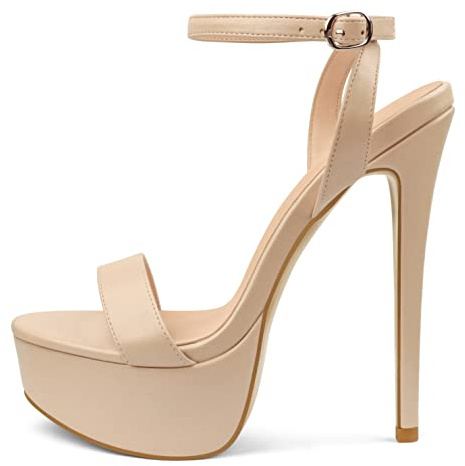 MERUMOTE Women's Platform Heels Sky High Heel Sandals Party Bridal Evening Shoes Nude US11