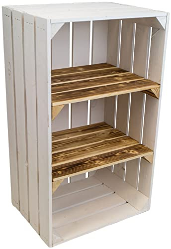 Kistenkolli Altes Land hög trälåda Willi med två mellanbrädor 68 x 40 x 30 cm H x B x D skohylla bokhylla sängbord (set om 1, vita flammade brädor)