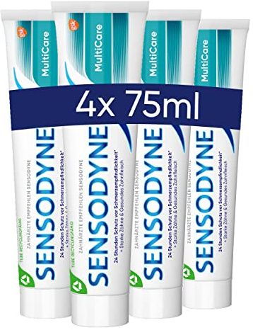 Sensodyne Gel MultiCare Zahnpasta, Tägliche Zahnpasta mit Fluorid, 4x75ml, bei schmerzempfindlichen Zähnen